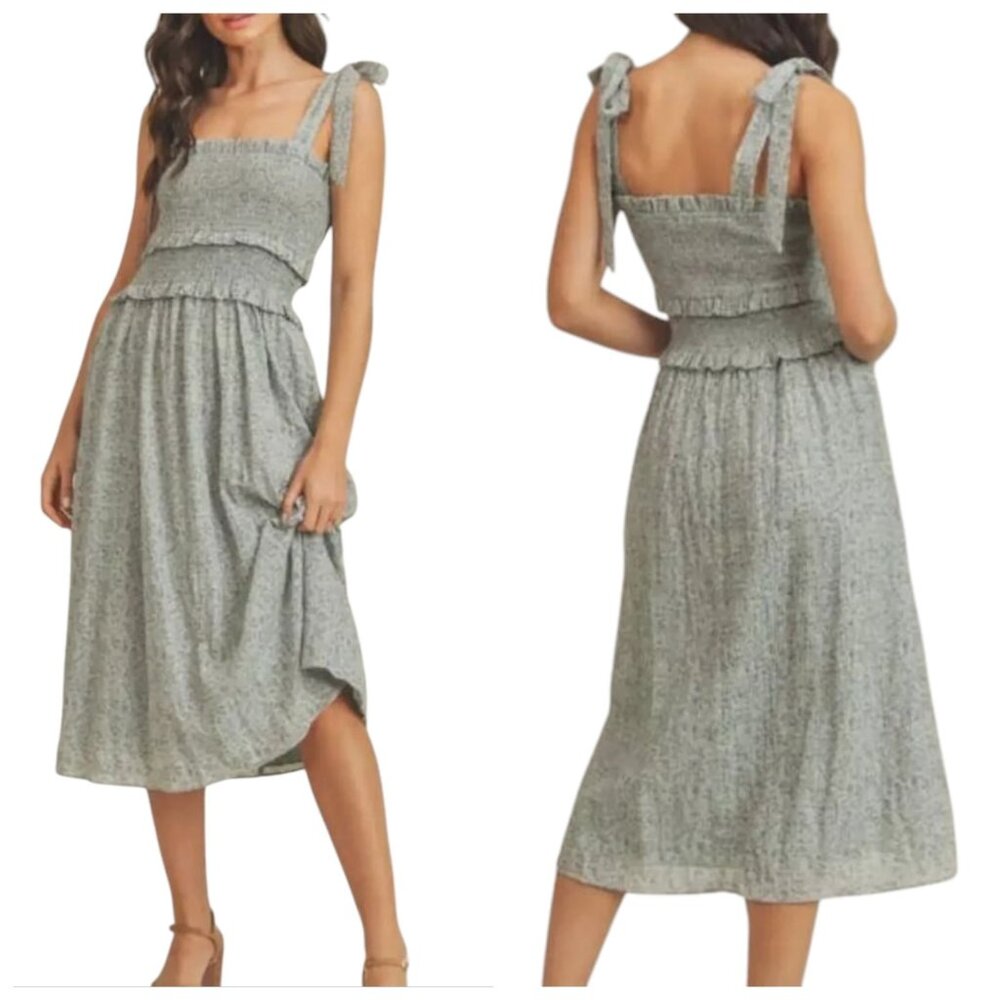Altar'd State Smocked Midi Dress Sundress Sage Green Lavendar Floral Sz S‎ Small